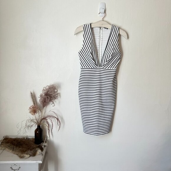 Olivaceous Dresses & Skirts - Olivaceous striped sleeveless knee-length dress